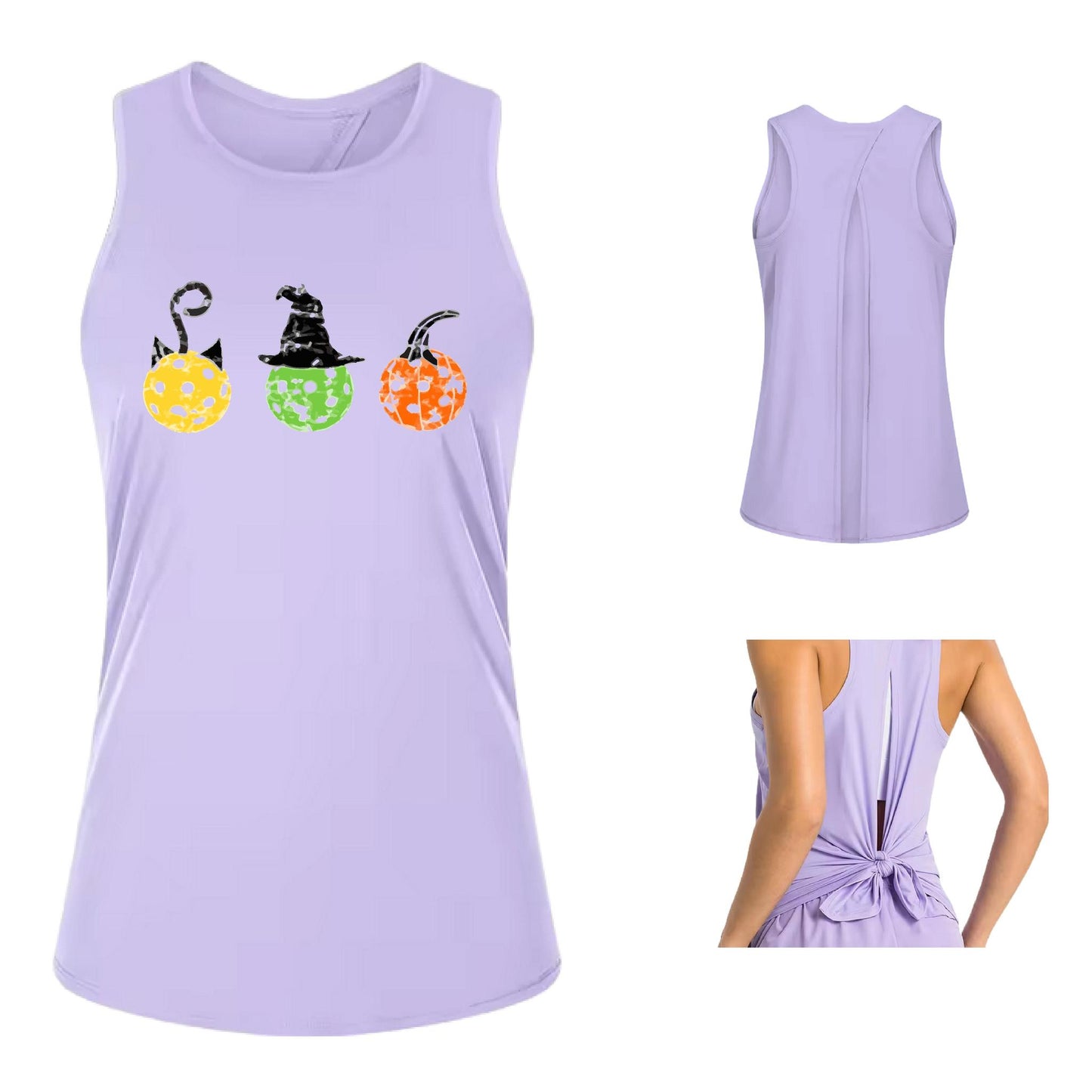 Cat Witch Pumpkin | Women's Split Back or Tied Back Pickleball Performance Tank | 80/20 Nylon Spandex Mix