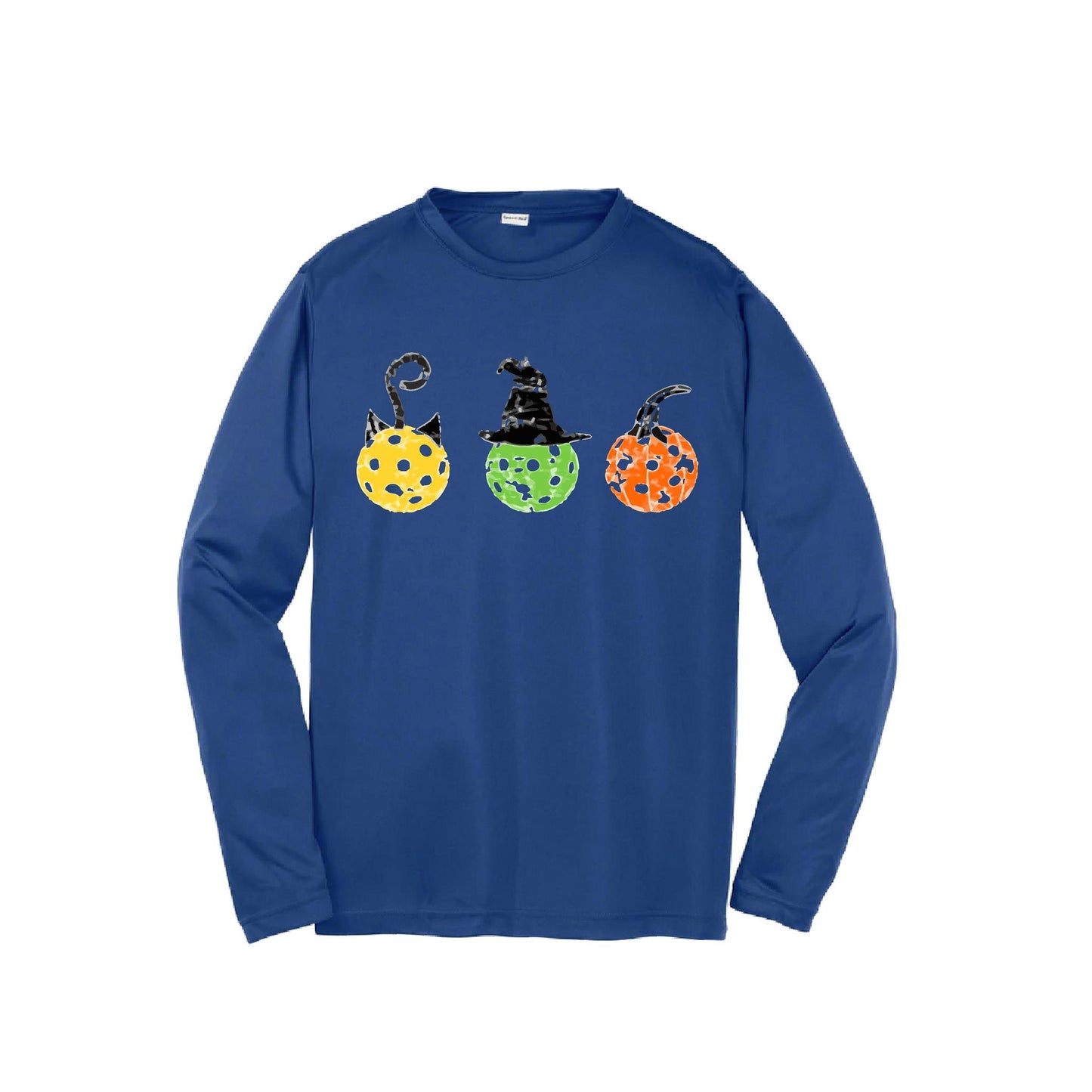Cat Witch Pumpkin | Youth Long Sleeve Pickleball Performance T-Shirts | 100% Polyester