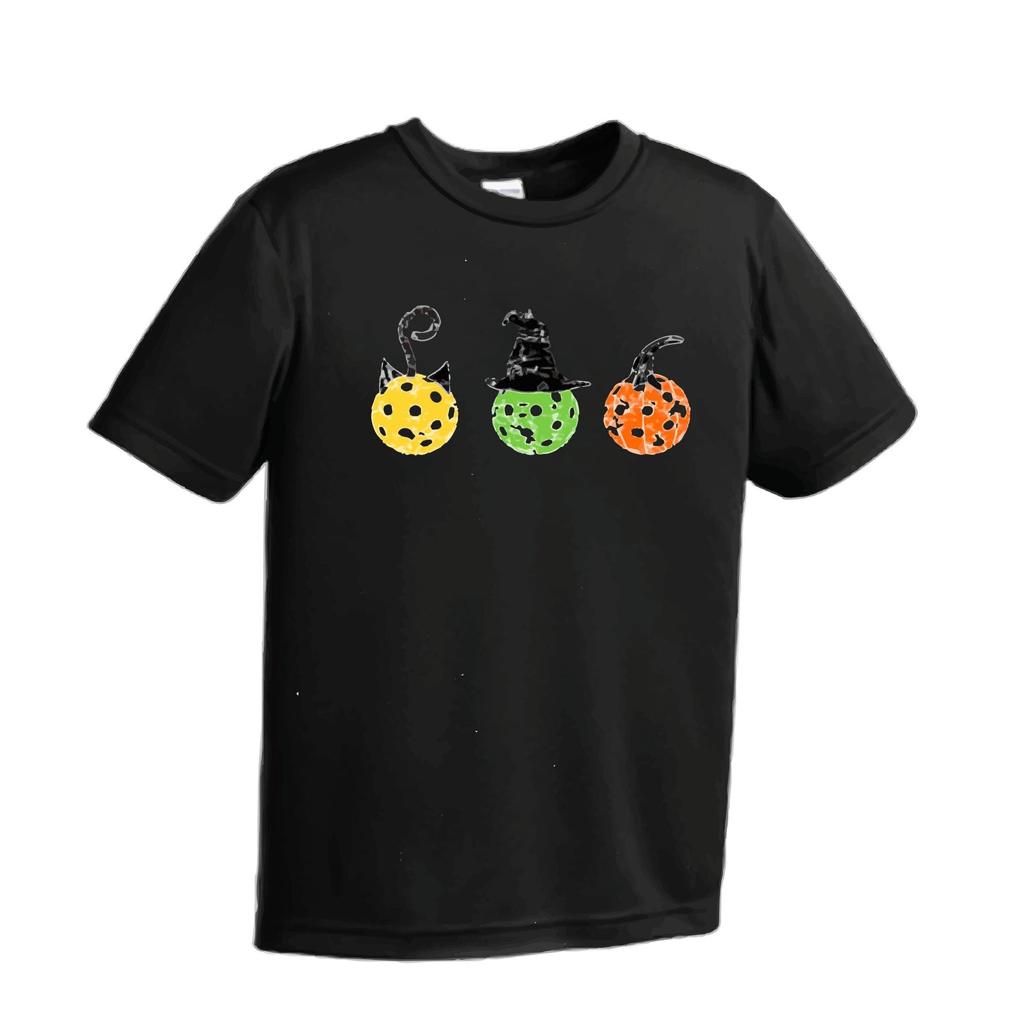 Cat Witch Pumpkin | Youth Short Sleeve Pickleball Performance T-Shirts | 100% Polyester