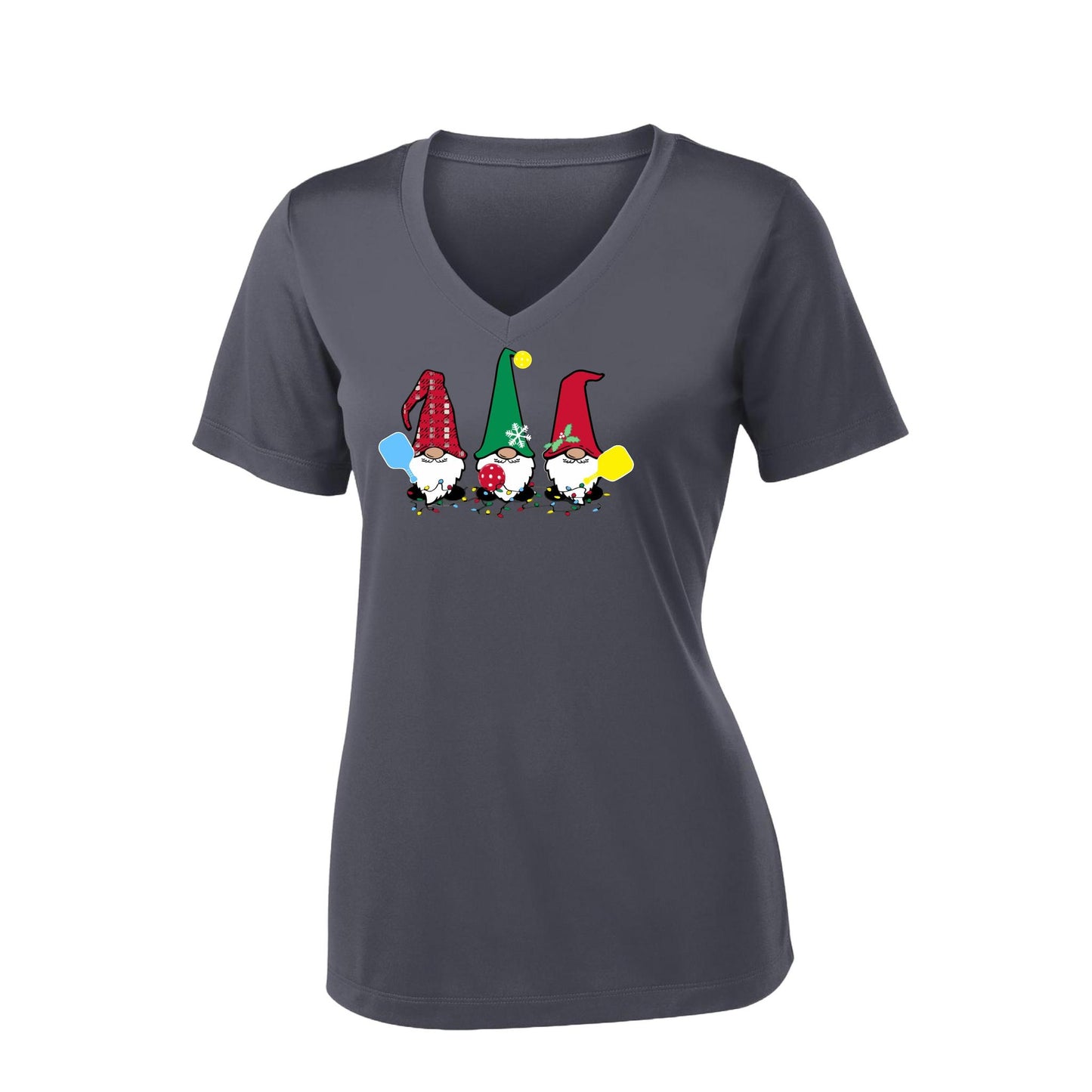 Christmas Gnomes | Clearance Women's Short Sleeve V-Neck Pickleball Performance T-Shirts | 100% Polyester