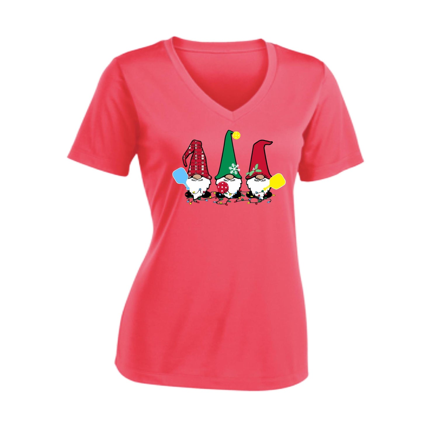 Christmas Gnomes | Clearance Women's Short Sleeve V-Neck Pickleball Performance T-Shirts | 100% Polyester