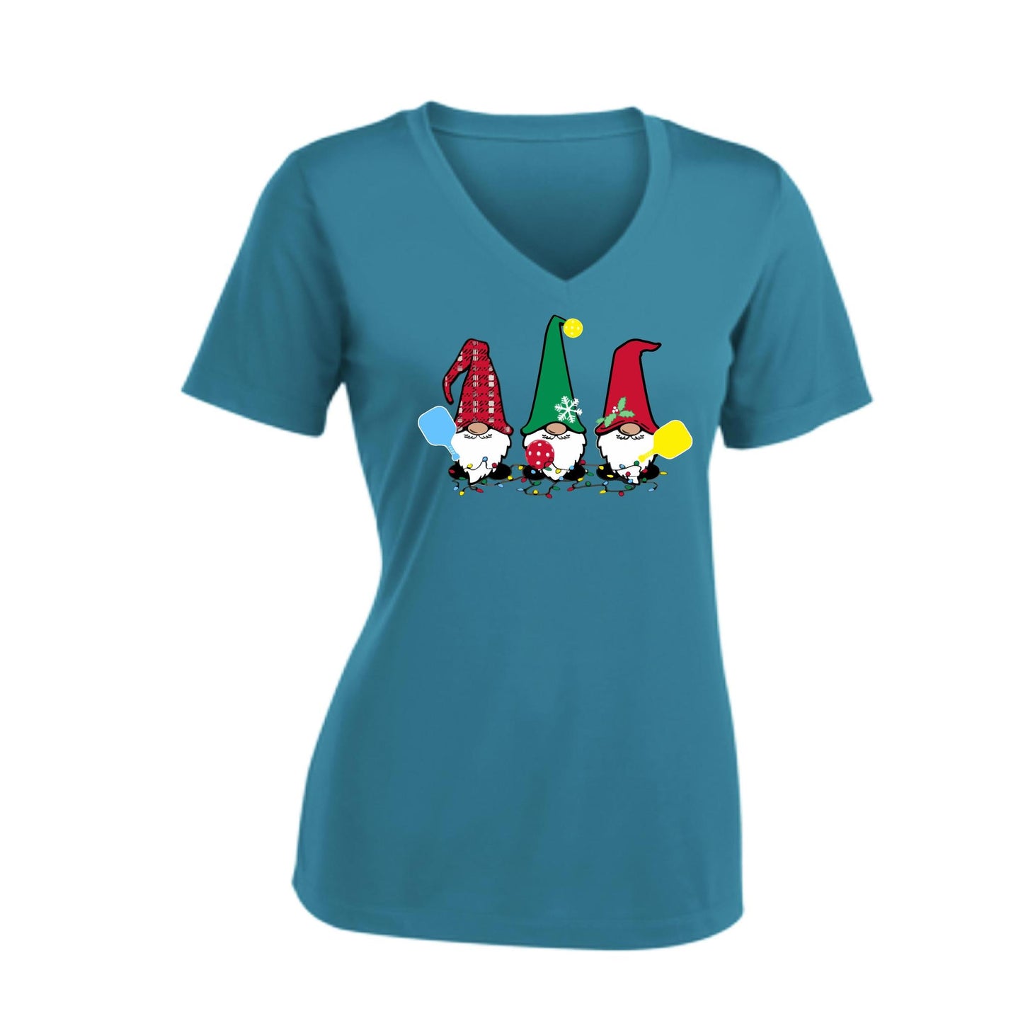 Christmas Gnomes | Clearance Women's Short Sleeve V-Neck Pickleball Performance T-Shirts | 100% Polyester