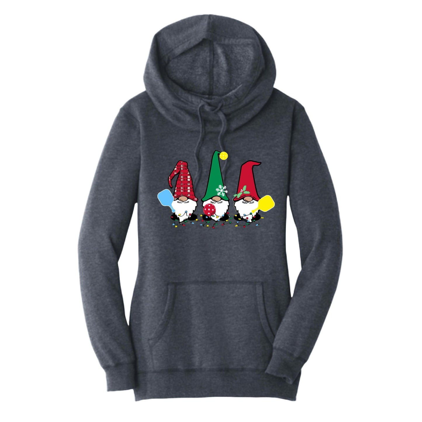 Christmas Gnomes | Women’s Cowl-Neck Hoodie Pickleball Sweatshirt | 55% Cotton 45% Poly Fleece