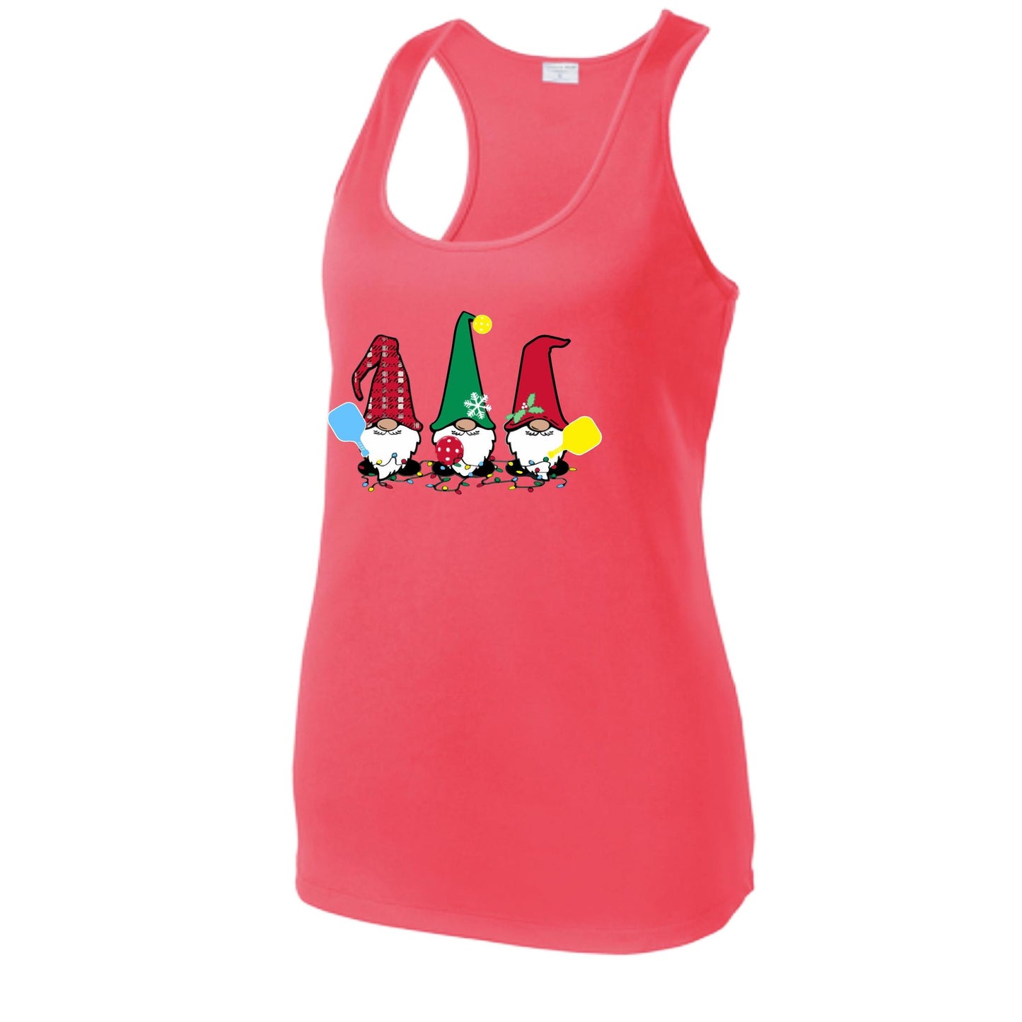 Christmas Gnomes | Women's Racerback Pickleball Performance Tank | 100% Polyester