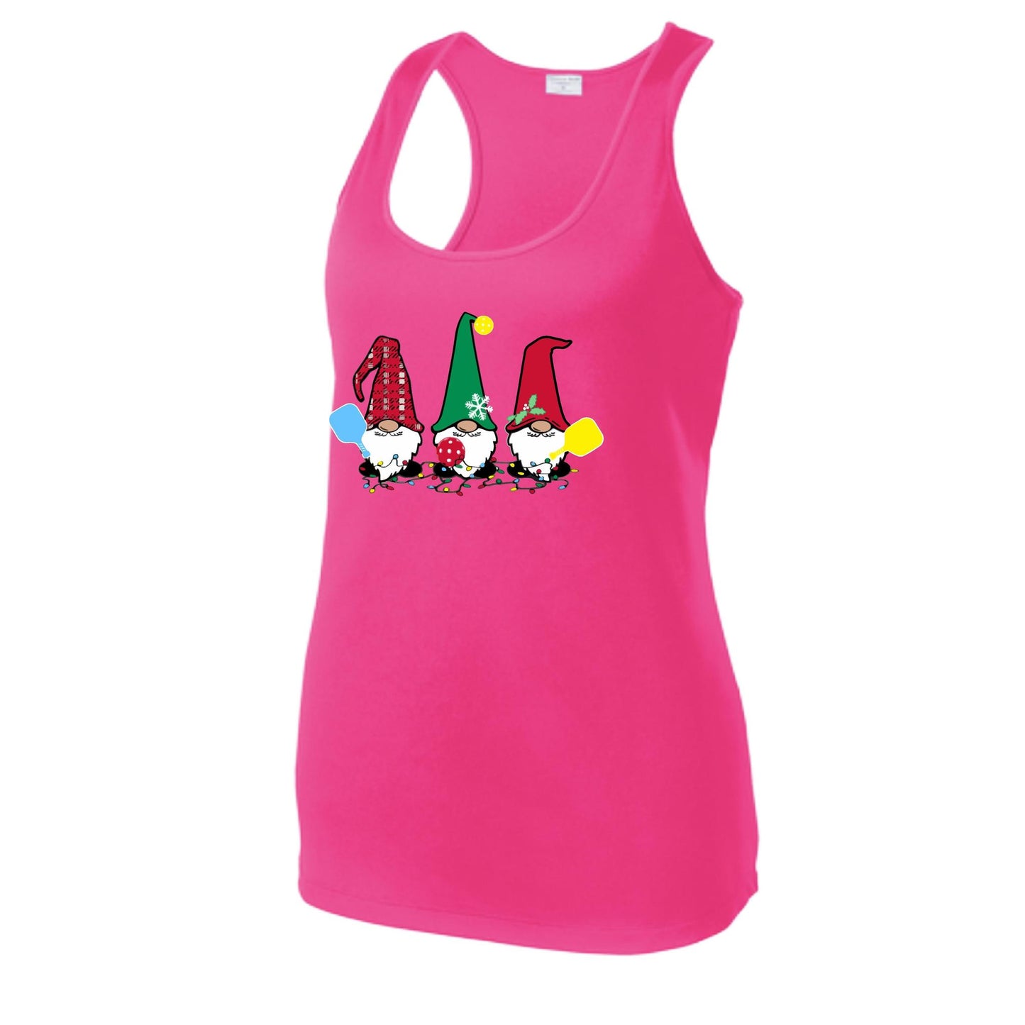 Christmas Gnomes | Women's Racerback Pickleball Performance Tank | 100% Polyester