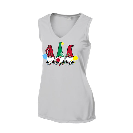 Christmas Gnomes | Women’s Sleeveless Pickleball Performance T-Shirt | 100% Polyester