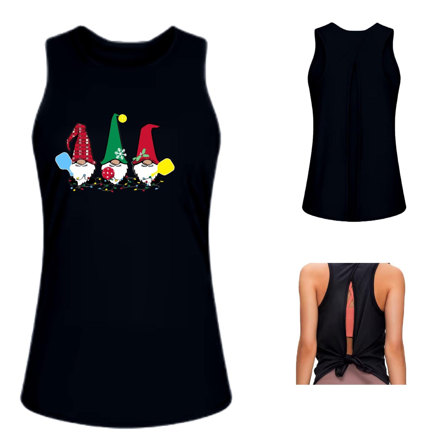 Christmas Gnomes | Women's Split Back or Tied Back Pickleball Performance Tank | 80/20 Nylon Spandex Mix