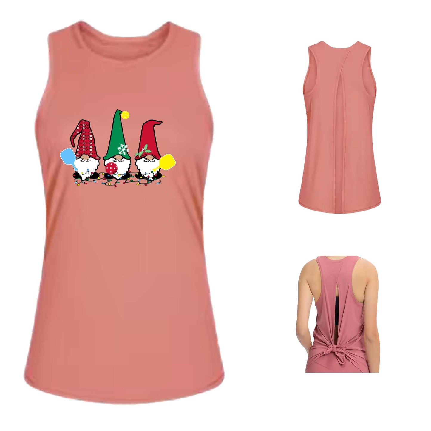 Christmas Gnomes | Women's Split Back or Tied Back Pickleball Performance Tank | 80/20 Nylon Spandex Mix