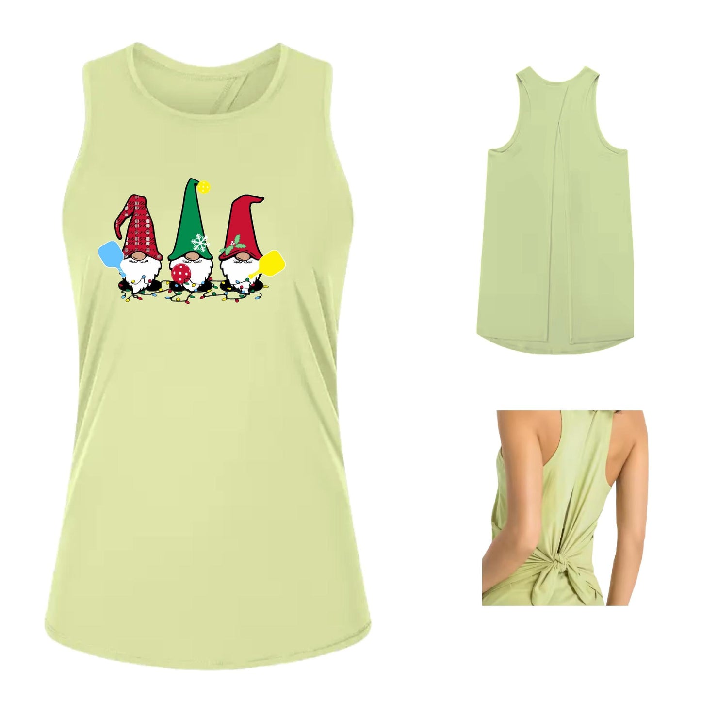 Christmas Gnomes | Women's Split Back or Tied Back Pickleball Performance Tank | 80/20 Nylon Spandex Mix