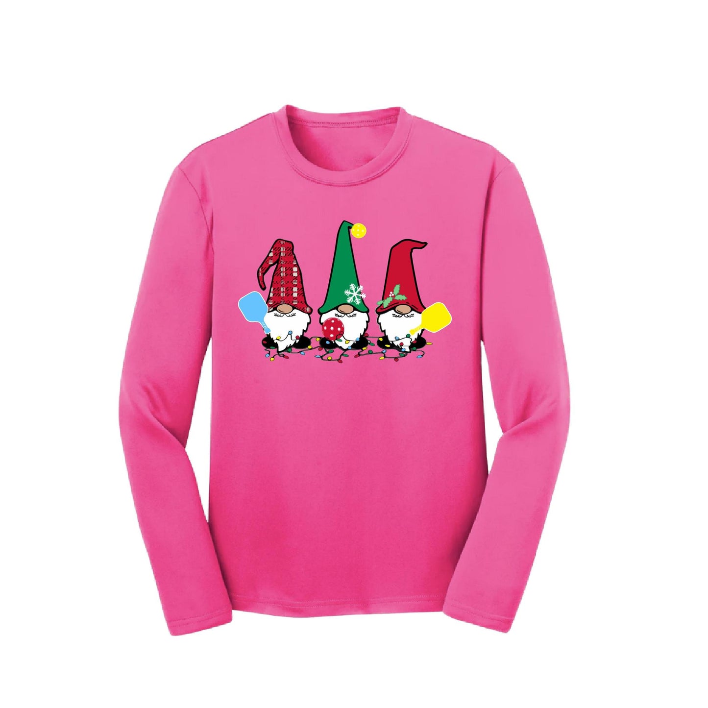 Christmas Gnomes | Youth Long Sleeve Pickleball Performance T-Shirts | 100% Polyester