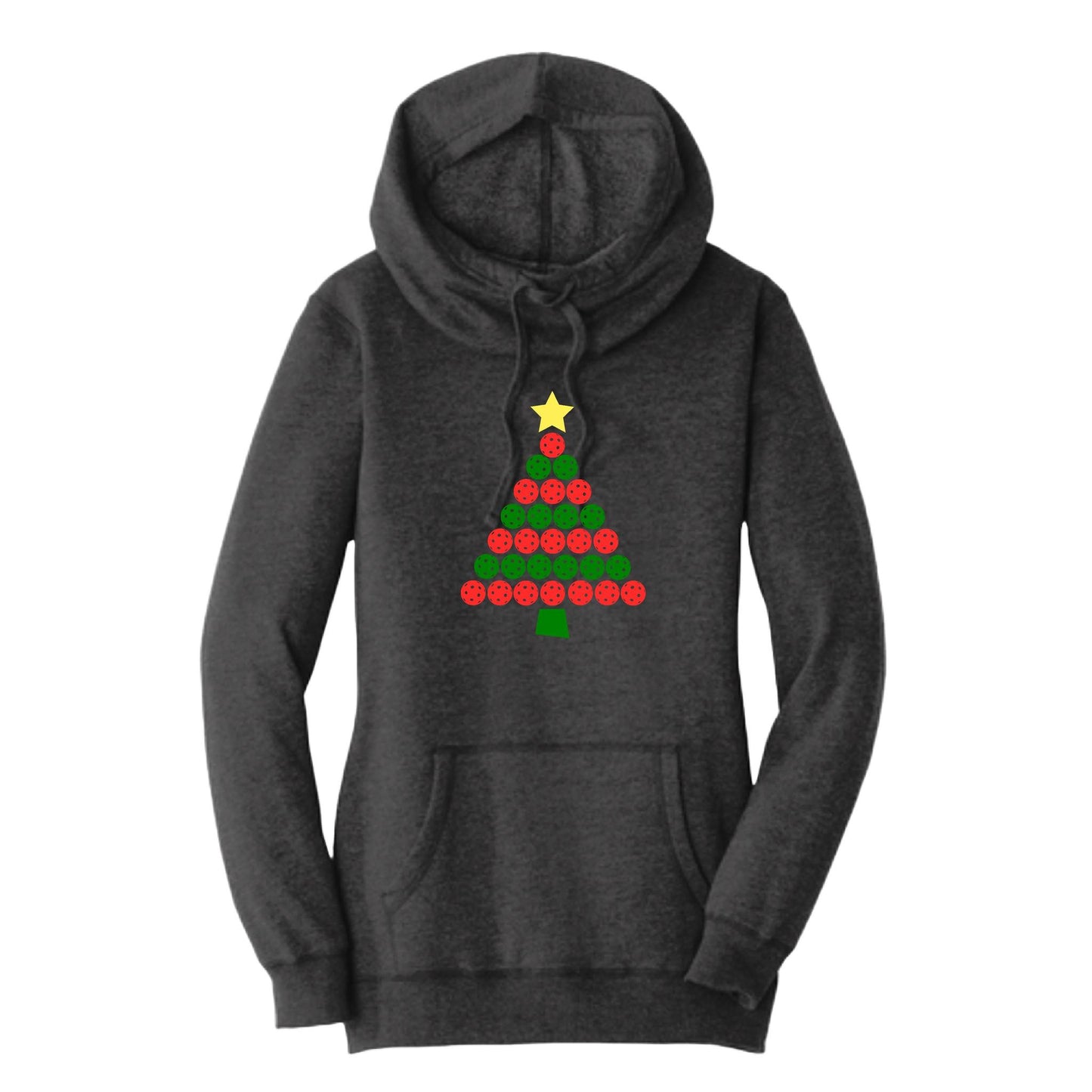 Christmas Tree | Women’s Cowl-Neck Hoodie Pickleball Sweatshirt | 55% Cotton 45% Poly Fleece