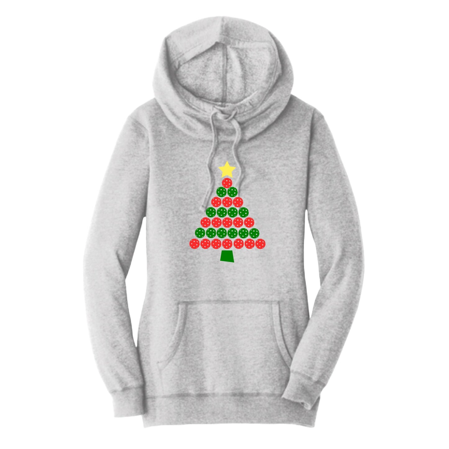 Christmas Tree | Women’s Cowl-Neck Hoodie Pickleball Sweatshirt | 55% Cotton 45% Poly Fleece
