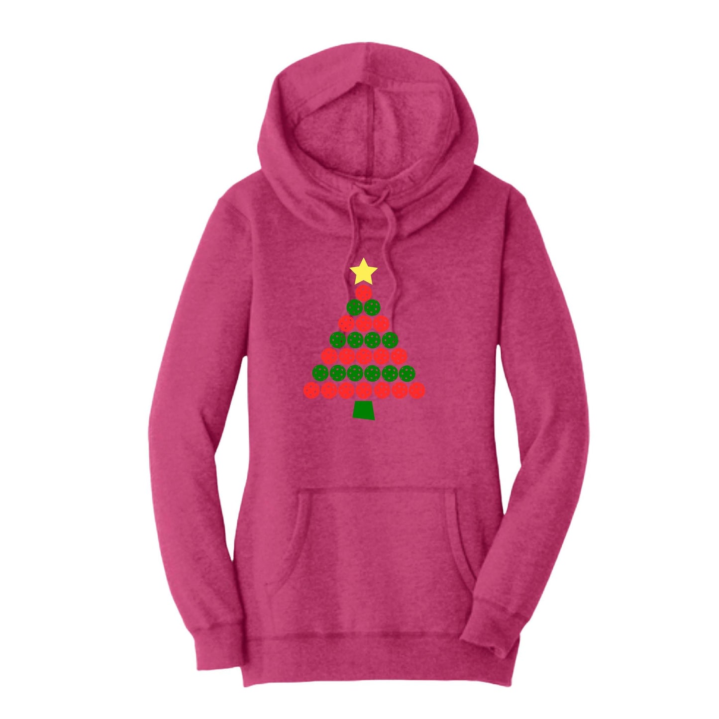 Christmas Tree | Women’s Cowl-Neck Hoodie Pickleball Sweatshirt | 55% Cotton 45% Poly Fleece
