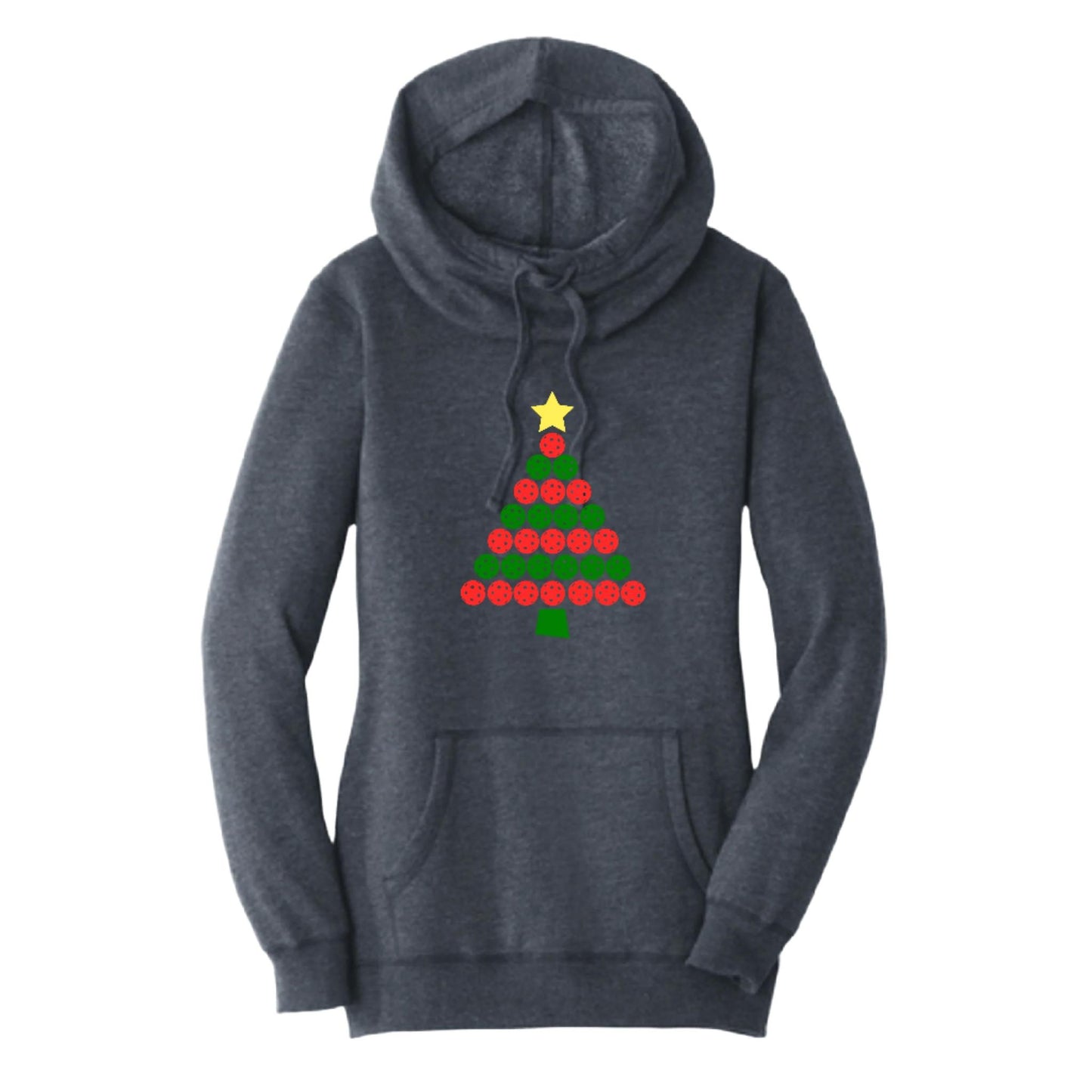 Christmas Tree | Women’s Cowl-Neck Hoodie Pickleball Sweatshirt | 55% Cotton 45% Poly Fleece