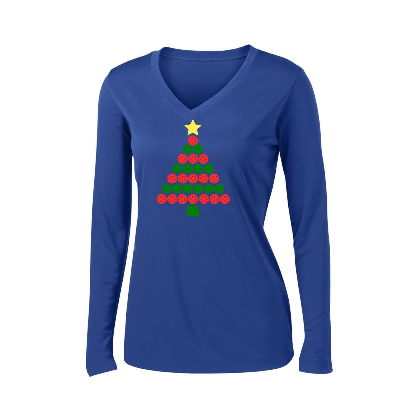 Christmas Tree | Women’s Long Sleeve V-Neck Performance T-Shirt | 100% Polyester