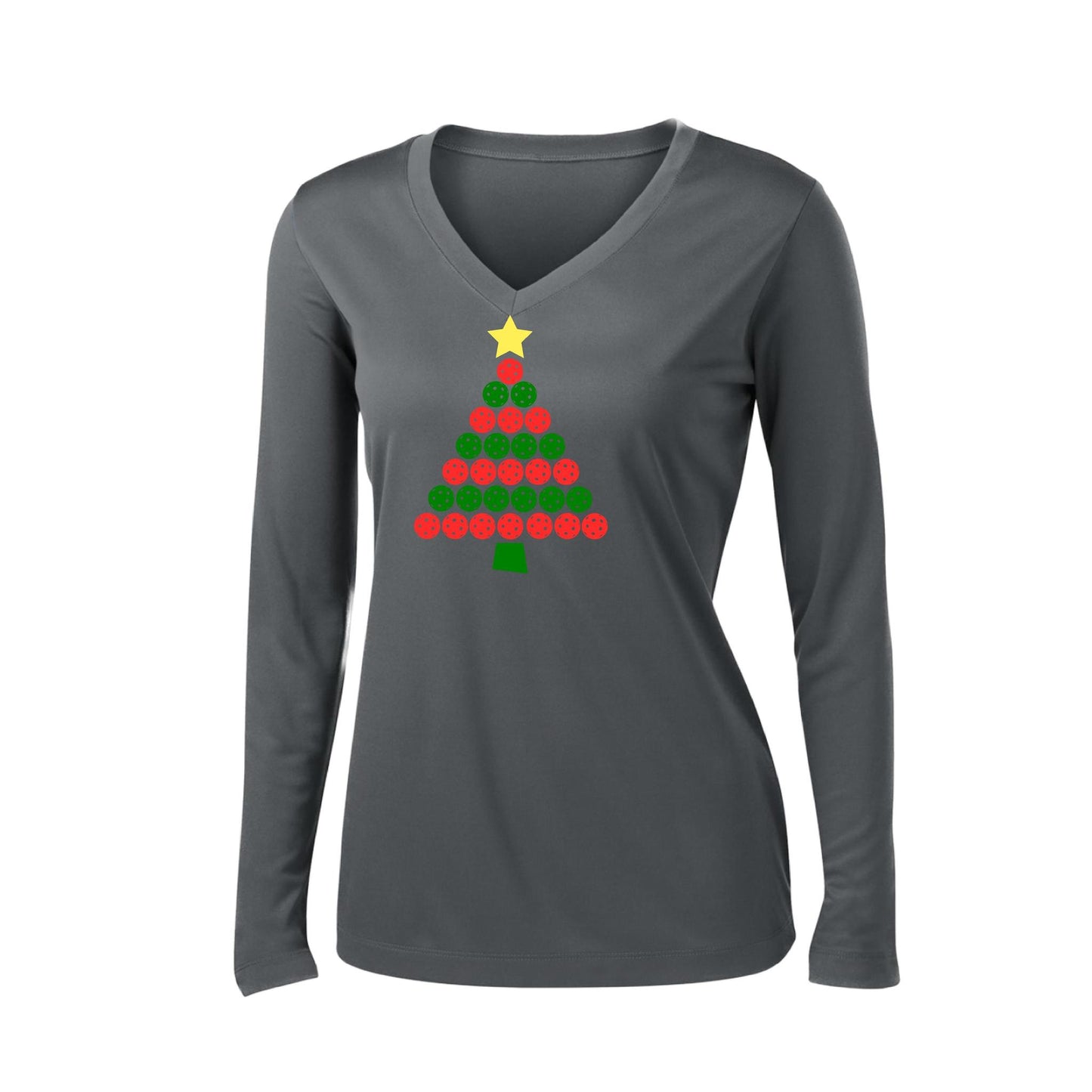 Christmas Tree | Women’s Long Sleeve V-Neck Performance T-Shirt | 100% Polyester