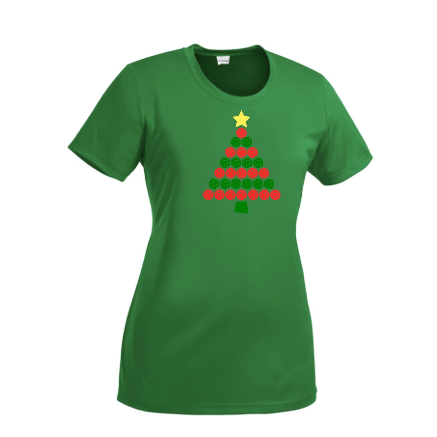 Christmas Tree | Women’s Short Sleeve Crewneck Pickleball Performance T-Shirts | 100% Polyester