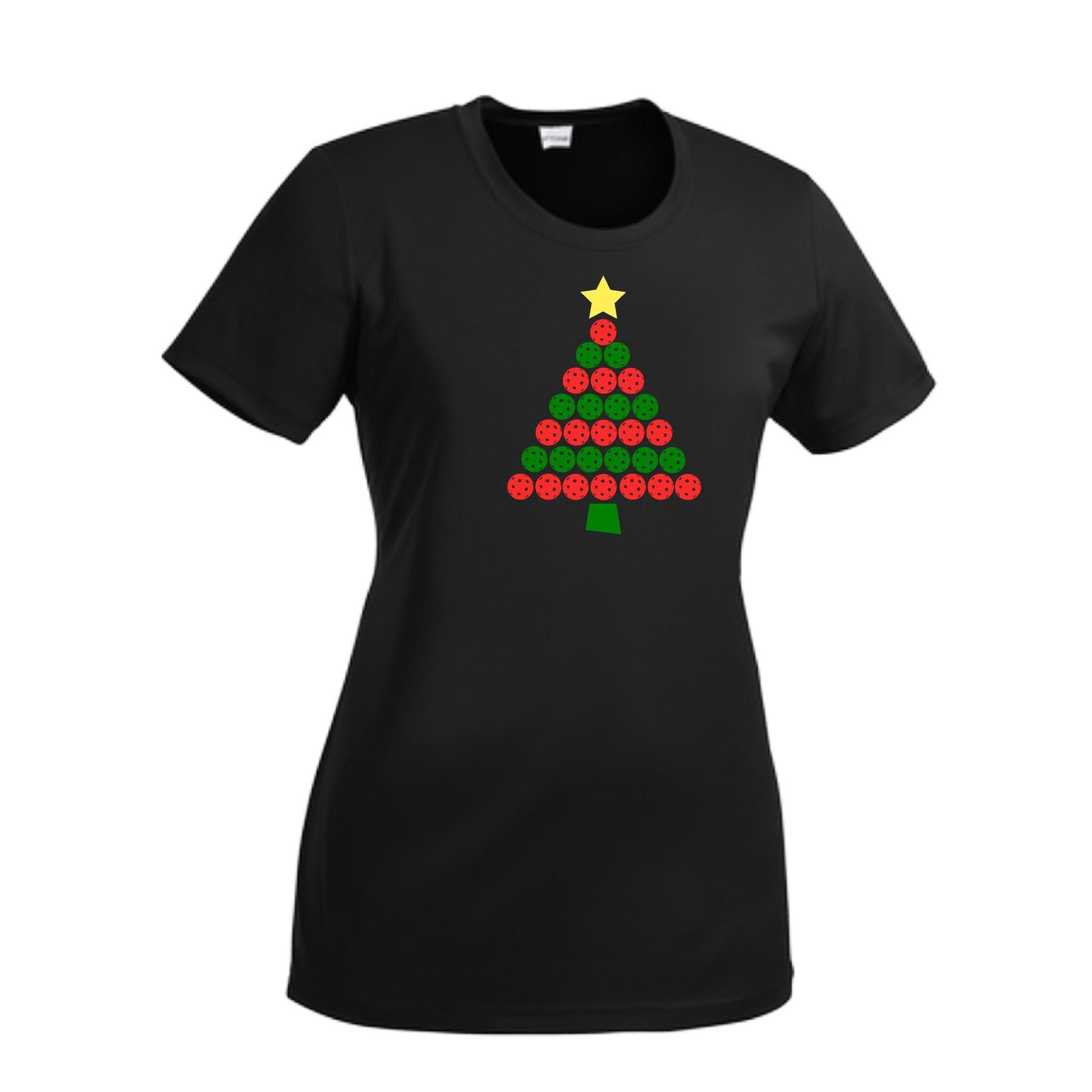 Christmas Tree | Women’s Short Sleeve Crewneck Pickleball Performance T-Shirts | 100% Polyester