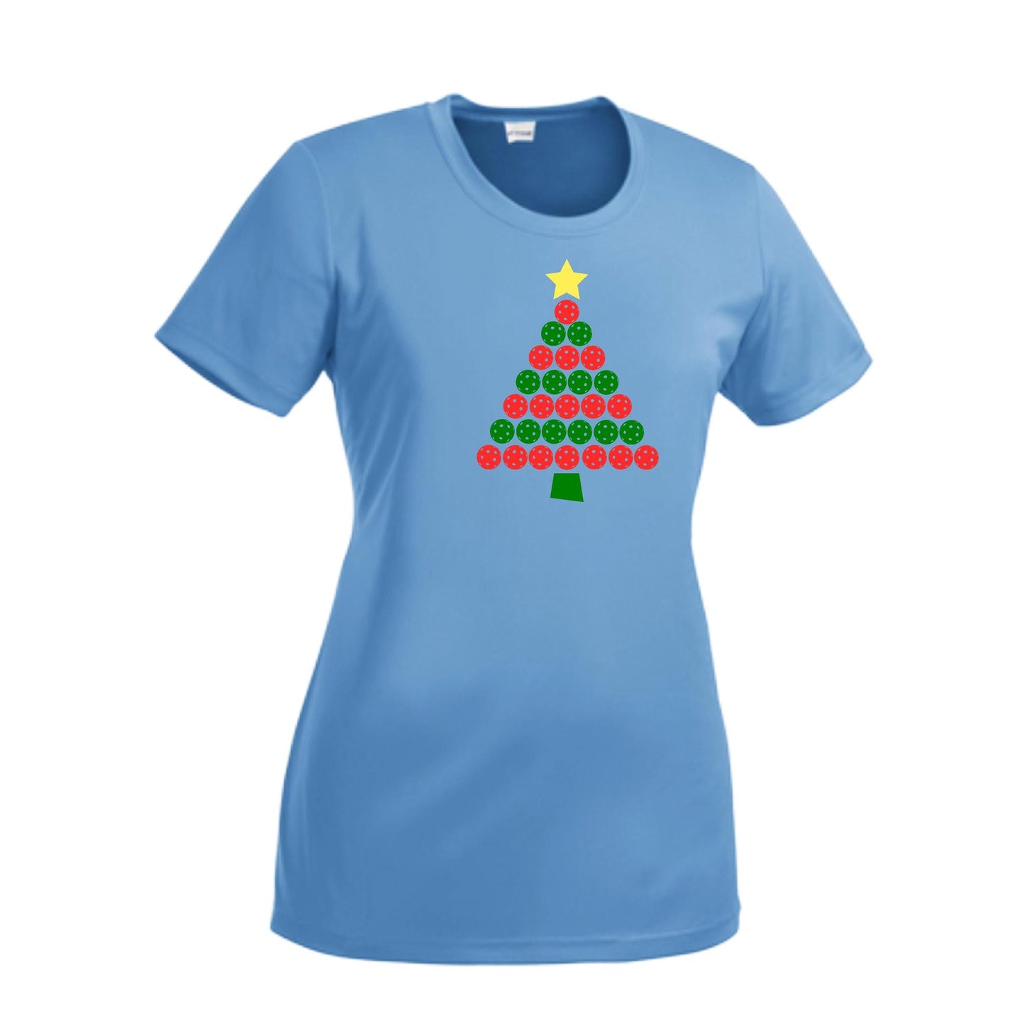 Christmas Tree | Women’s Short Sleeve Crewneck Pickleball Performance T-Shirts | 100% Polyester