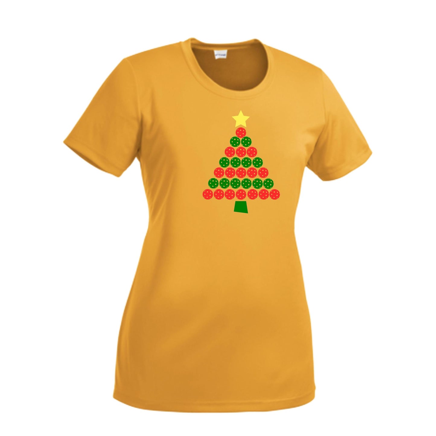 Christmas Tree | Women’s Short Sleeve Crewneck Pickleball Performance T-Shirts | 100% Polyester