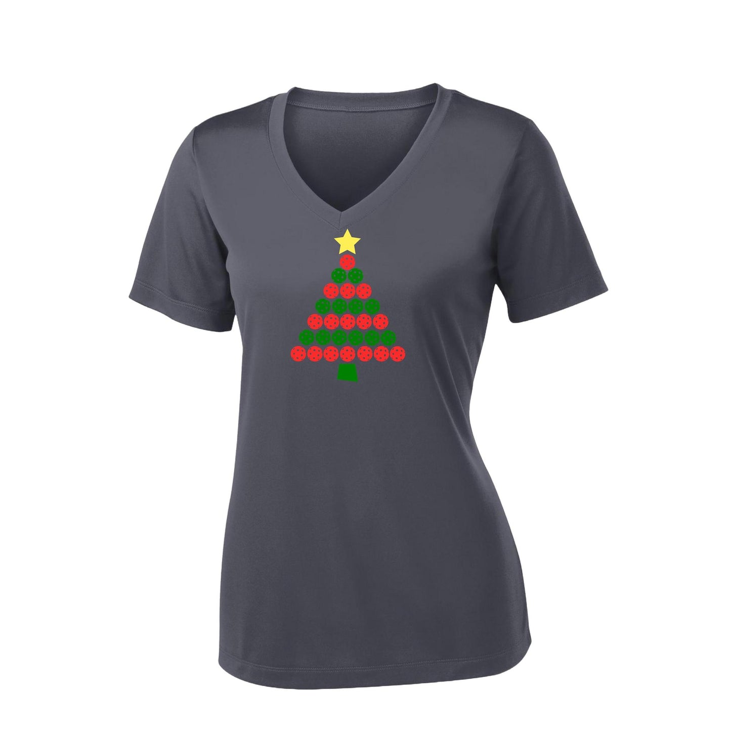 Christmas Tree | Women's Short Sleeve V-Neck Pickleball Performance T-Shirts | 100% Polyester