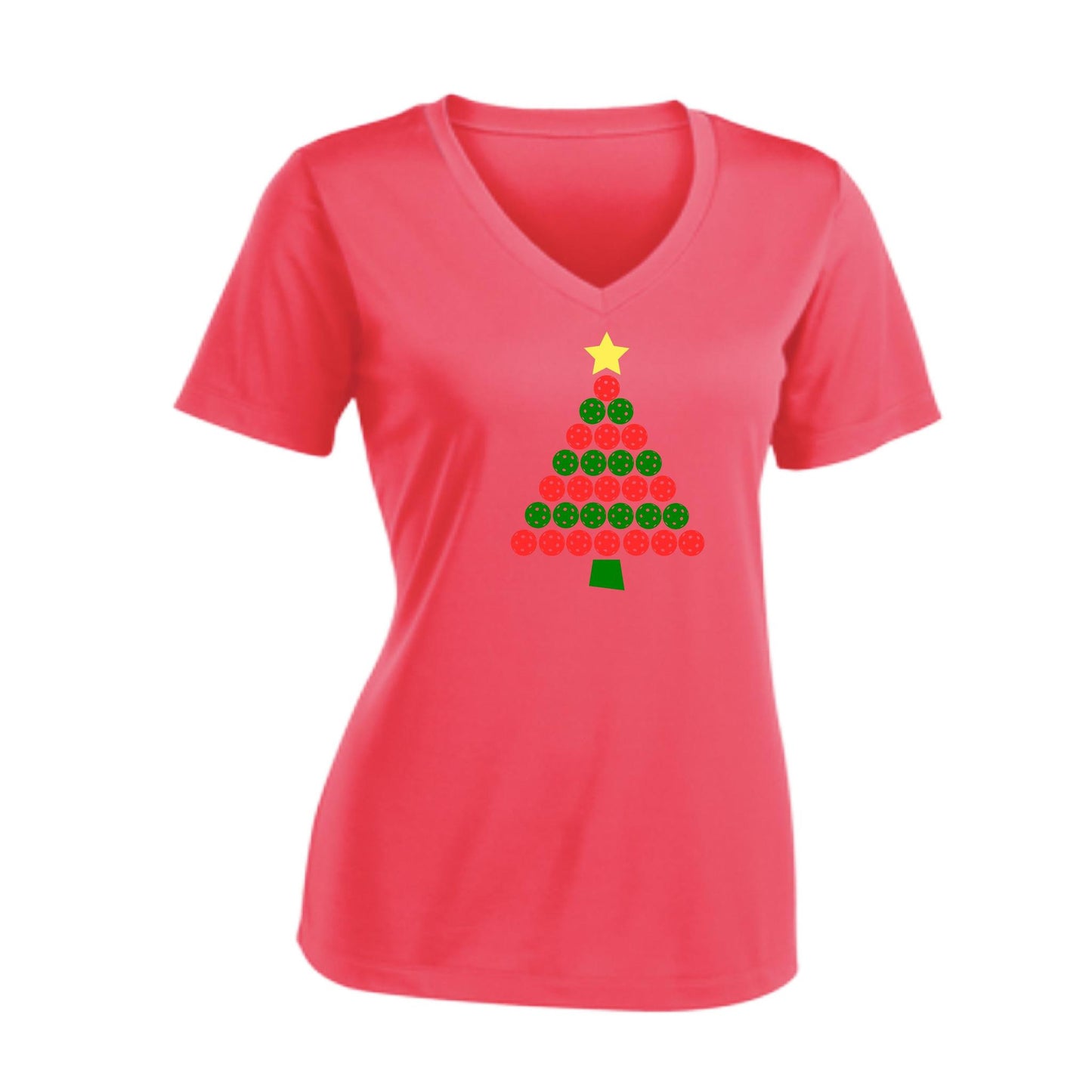 Christmas Tree | Women's Short Sleeve V-Neck Pickleball Performance T-Shirts | 100% Polyester