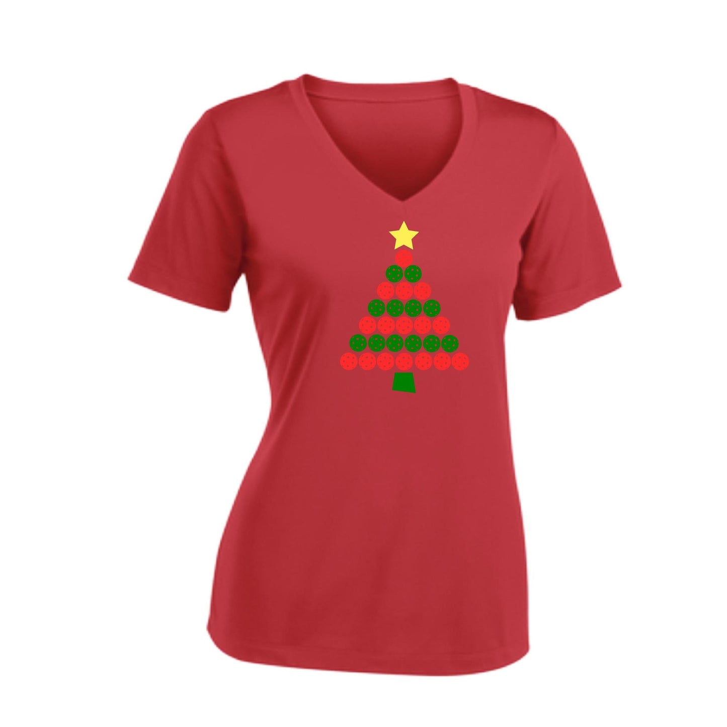 Christmas Tree | Women's Short Sleeve V-Neck Pickleball Performance T-Shirts | 100% Polyester
