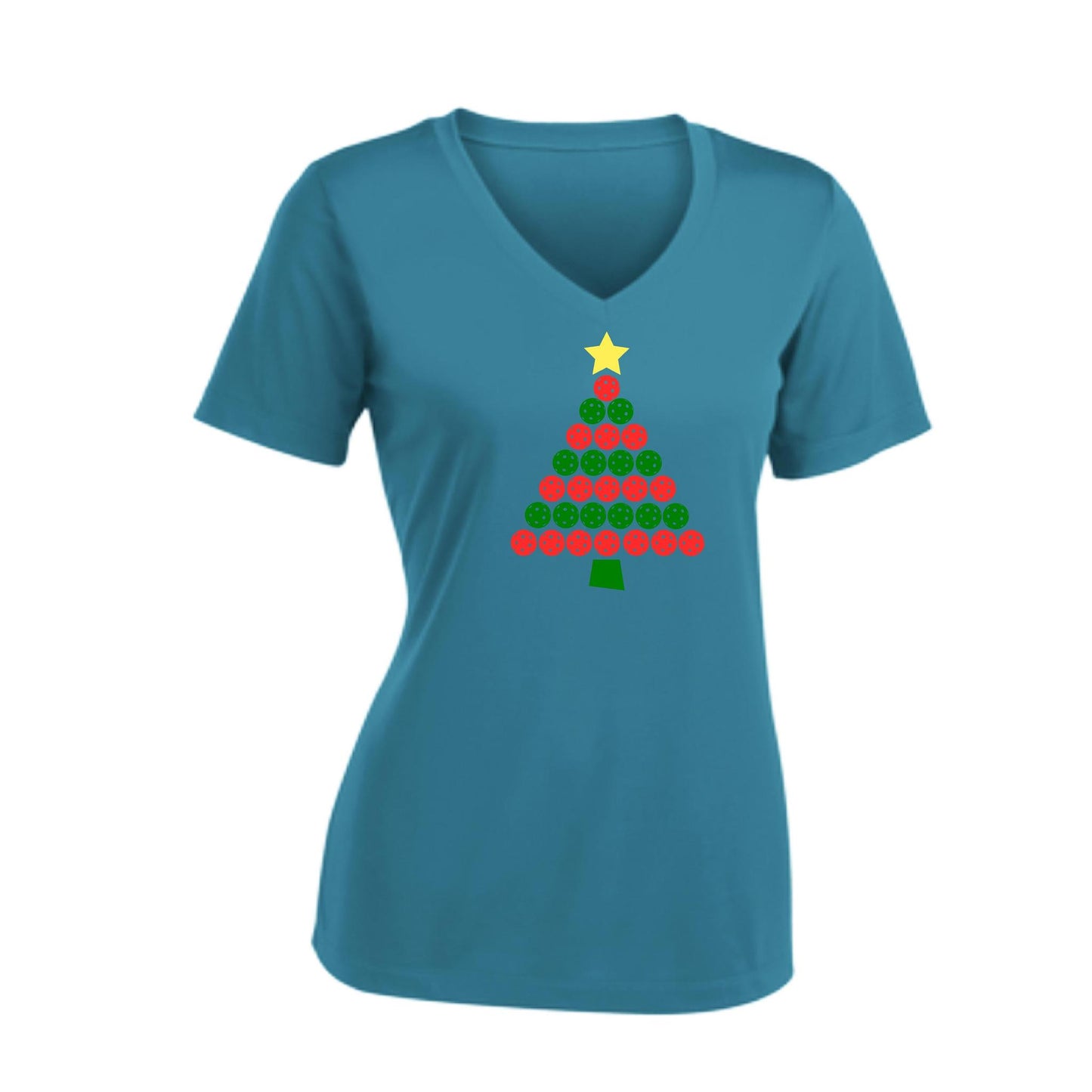 Christmas Tree | Women's Short Sleeve V-Neck Pickleball Performance T-Shirts | 100% Polyester