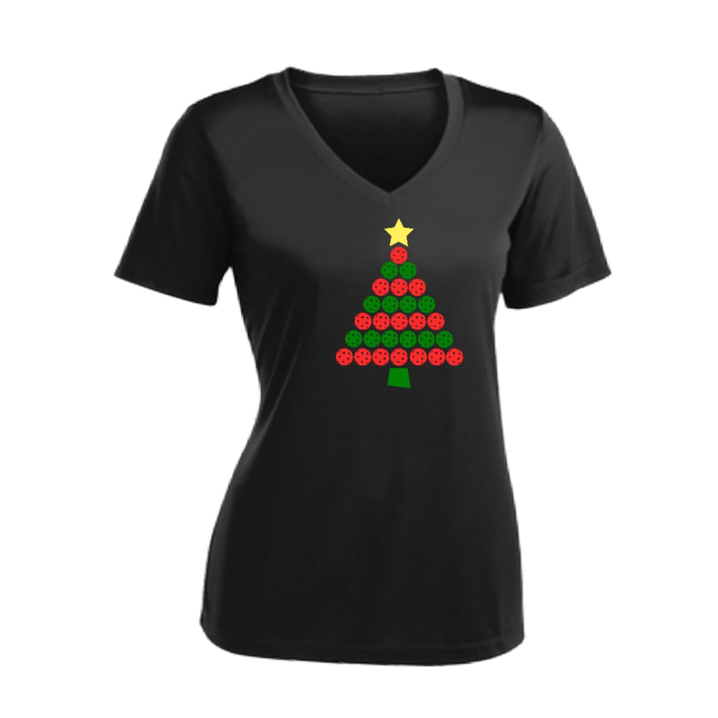 Christmas Tree | Women's Short Sleeve V-Neck Pickleball Performance T-Shirts | 100% Polyester
