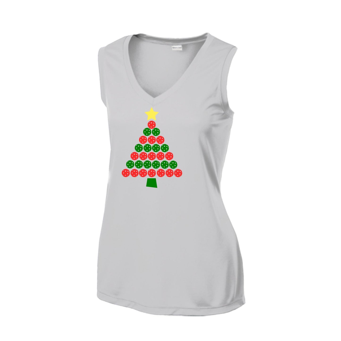Christmas Tree | Women’s Sleeveless Pickleball Performance T-Shirt | 100% Polyester
