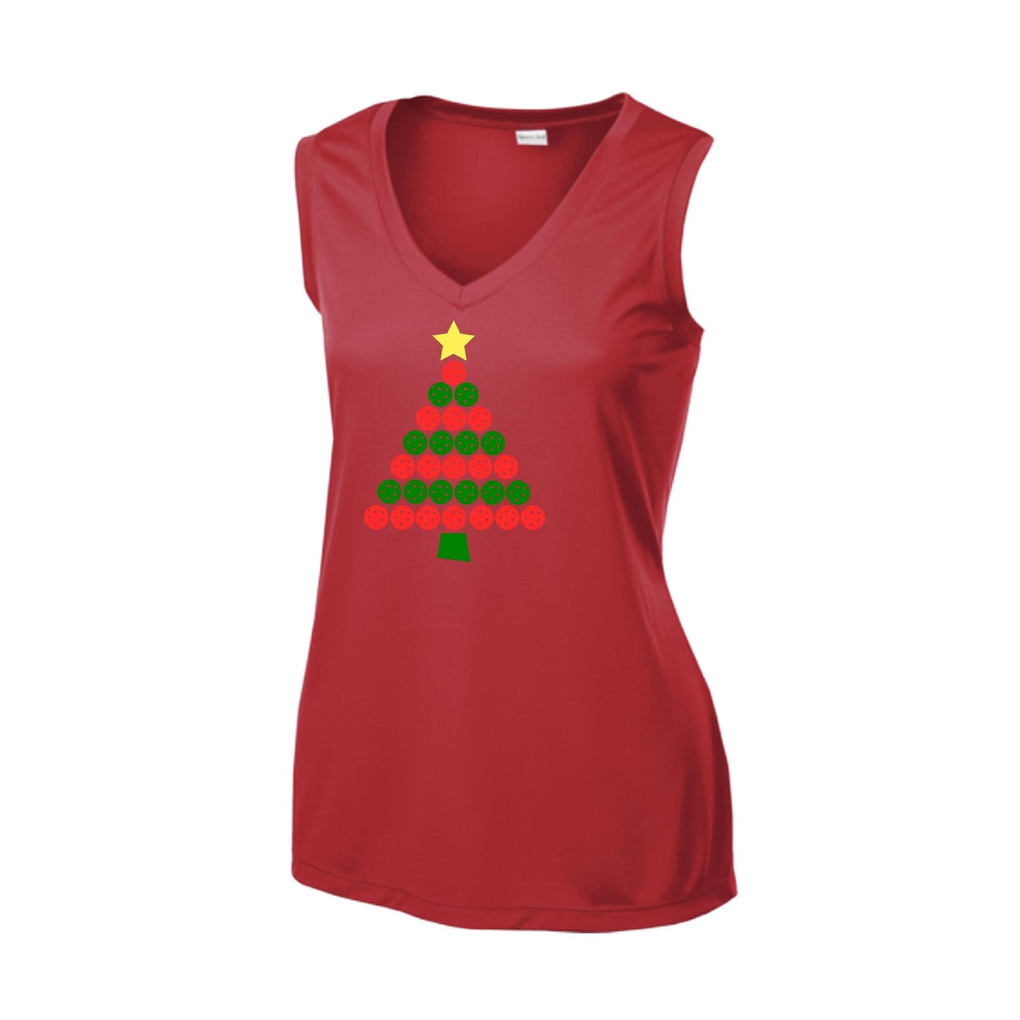 Christmas Tree | Women’s Sleeveless Pickleball Performance T-Shirt | 100% Polyester