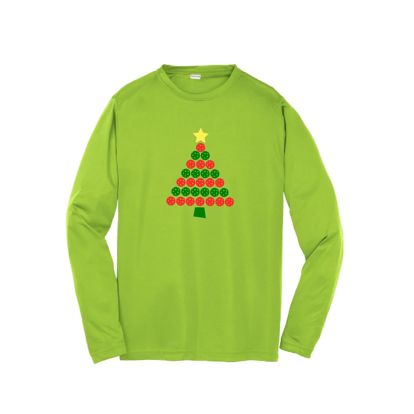 Christmas Tree | Youth Long Sleeve Pickleball Performance T-Shirts | 100% Polyester