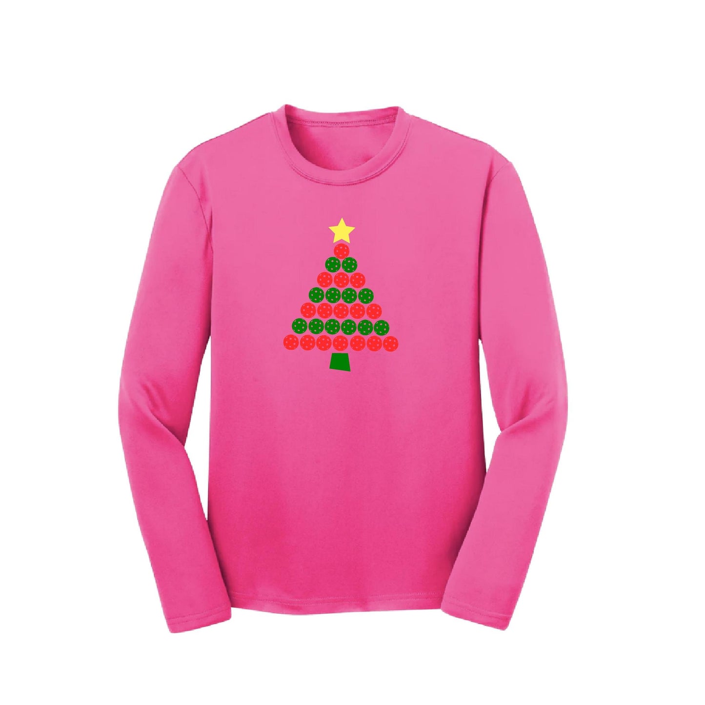 Christmas Tree | Youth Long Sleeve Pickleball Performance T-Shirts | 100% Polyester