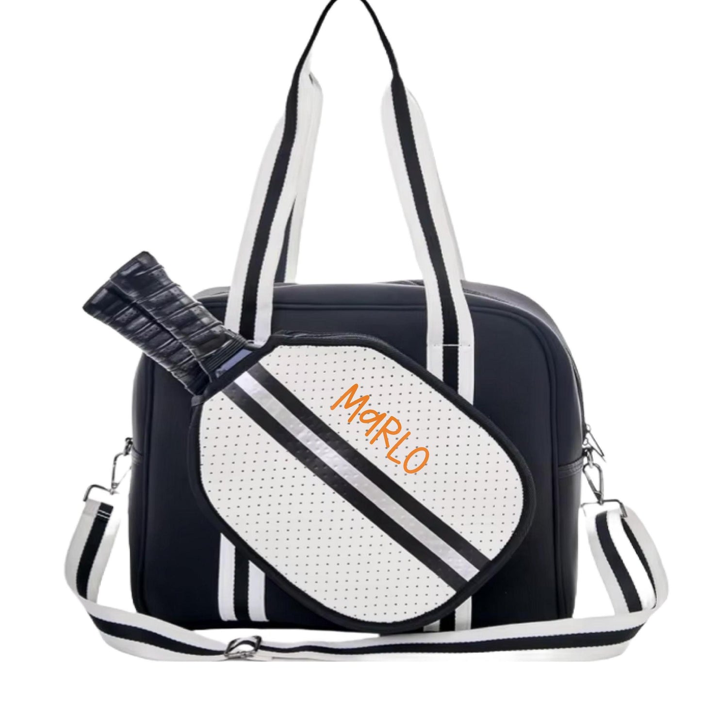 "Classy" Black and White Pickleball Bag (Free Customization) | Pickleball Sports Bag | Medium Size Court Bag