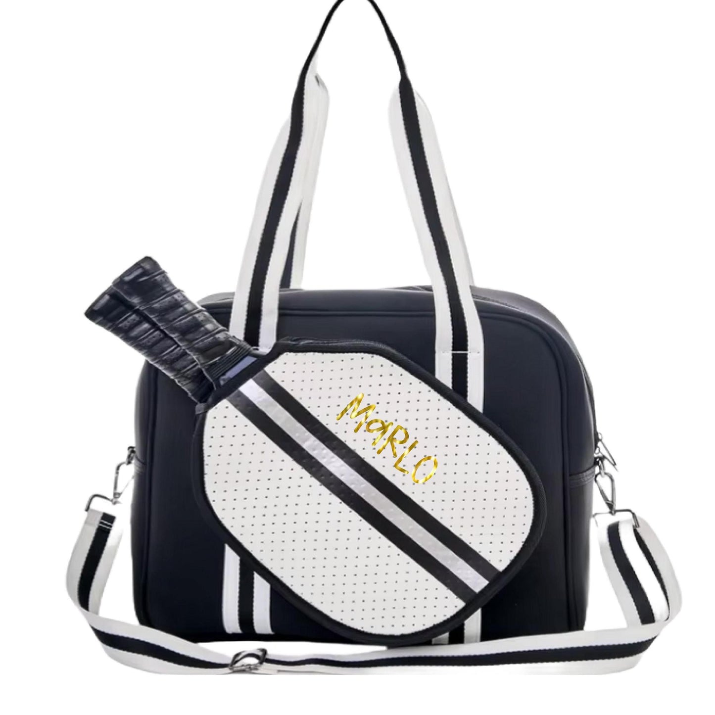 "Classy" Black and White Pickleball Bag (Free Customization) | Pickleball Sports Bag | Medium Size Court Bag