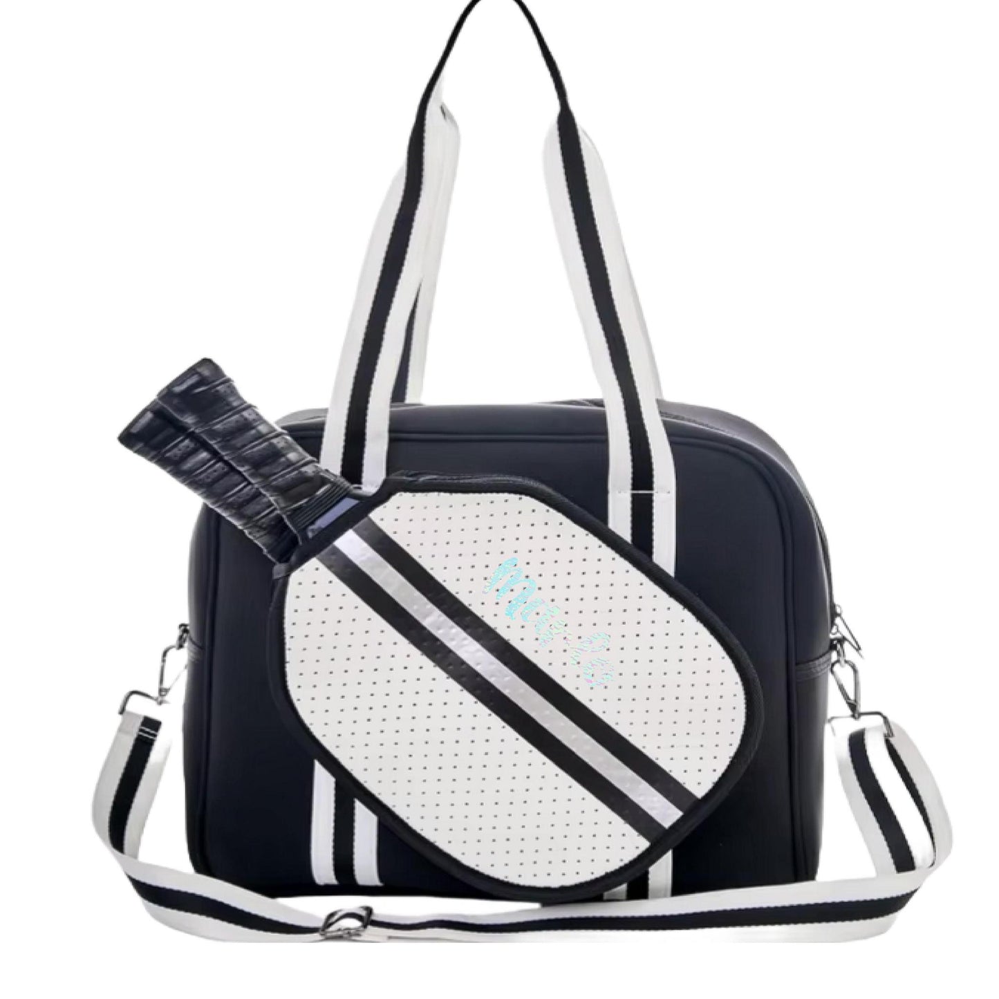 "Classy" Black and White Pickleball Bag (Free Customization) | Pickleball Sports Bag | Medium Size Court Bag