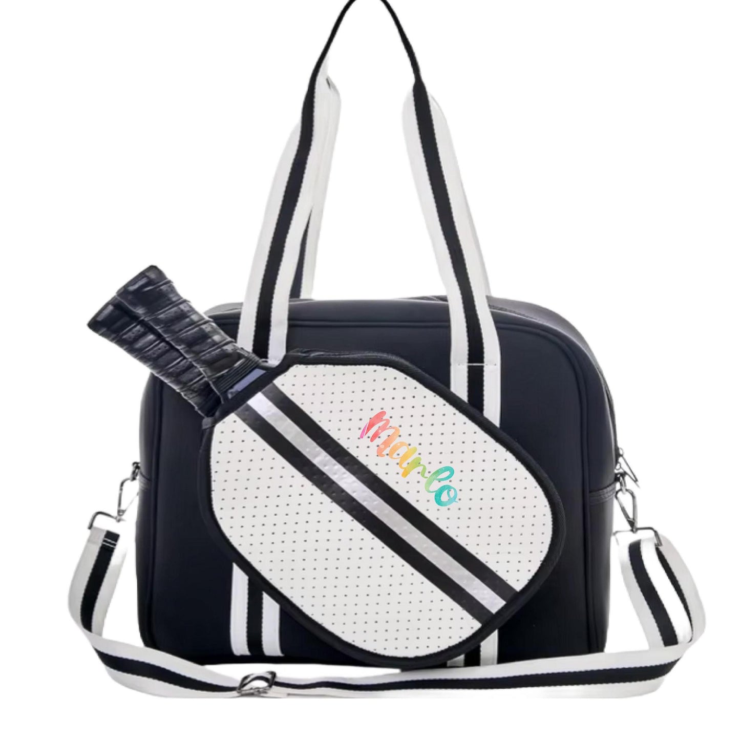 "Classy" Black and White Pickleball Bag (Free Customization) | Pickleball Sports Bag | Medium Size Court Bag