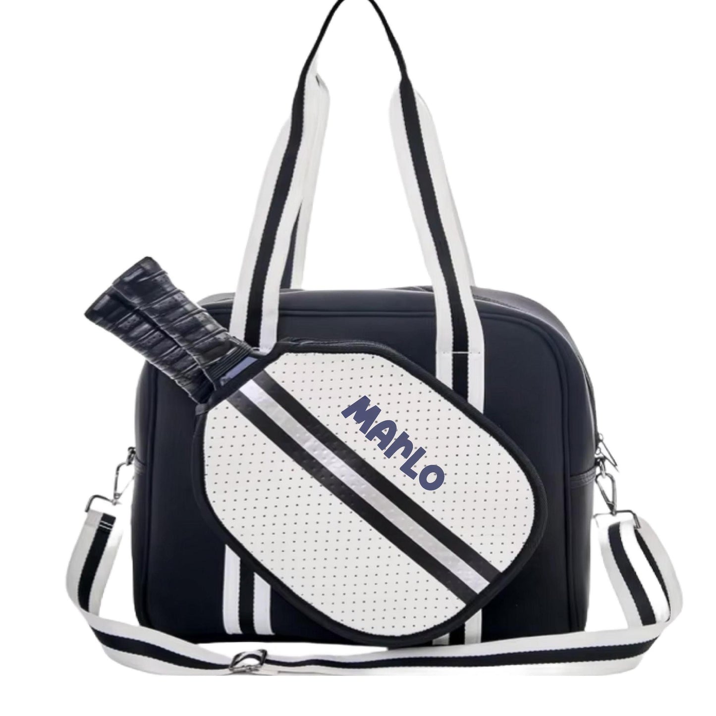 "Classy" Black and White Pickleball Bag (Free Customization) | Pickleball Sports Bag | Medium Size Court Bag
