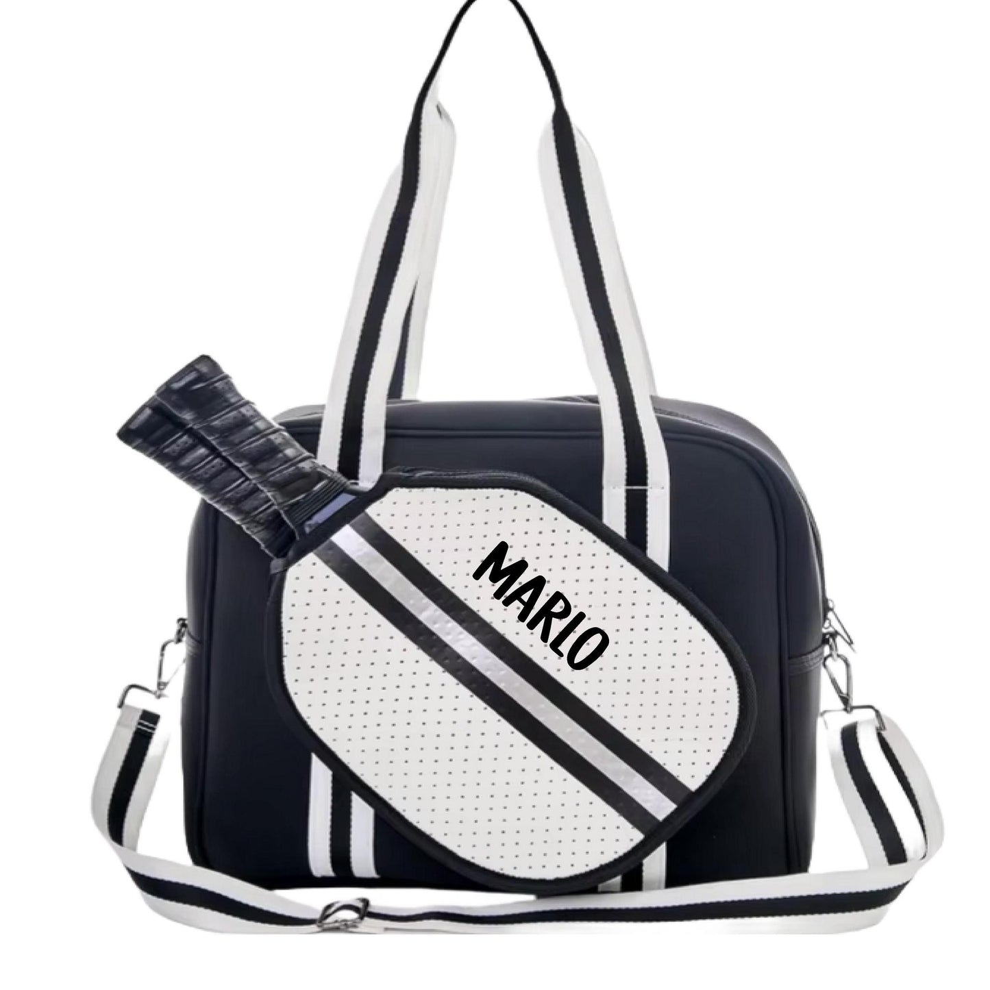 "Classy" Black and White Pickleball Bag (Free Customization) | Pickleball Sports Bag | Medium Size Court Bag