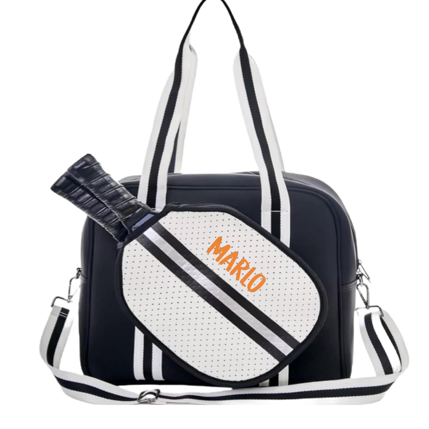 "Classy" Black and White Pickleball Bag (Free Customization) | Pickleball Sports Bag | Medium Size Court Bag