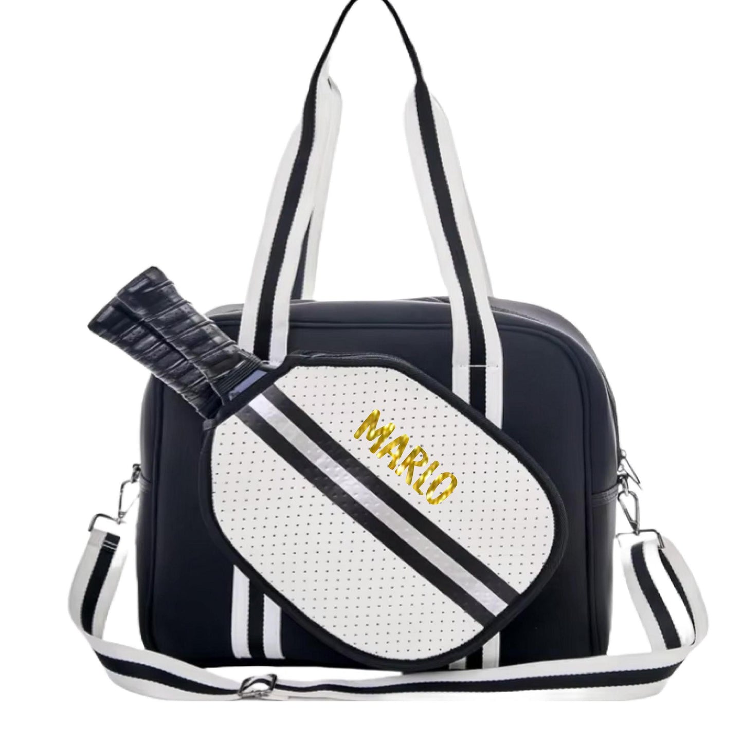 "Classy" Black and White Pickleball Bag (Free Customization) | Pickleball Sports Bag | Medium Size Court Bag