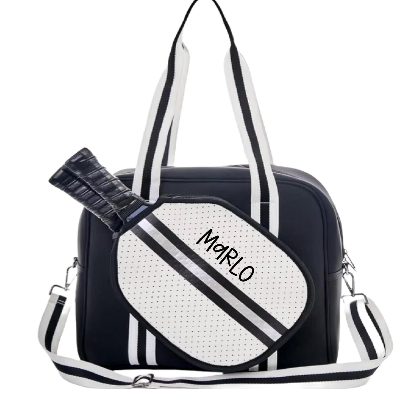 "Classy" Black and White Pickleball Bag (Free Customization) | Pickleball Sports Bag | Medium Size Court Bag