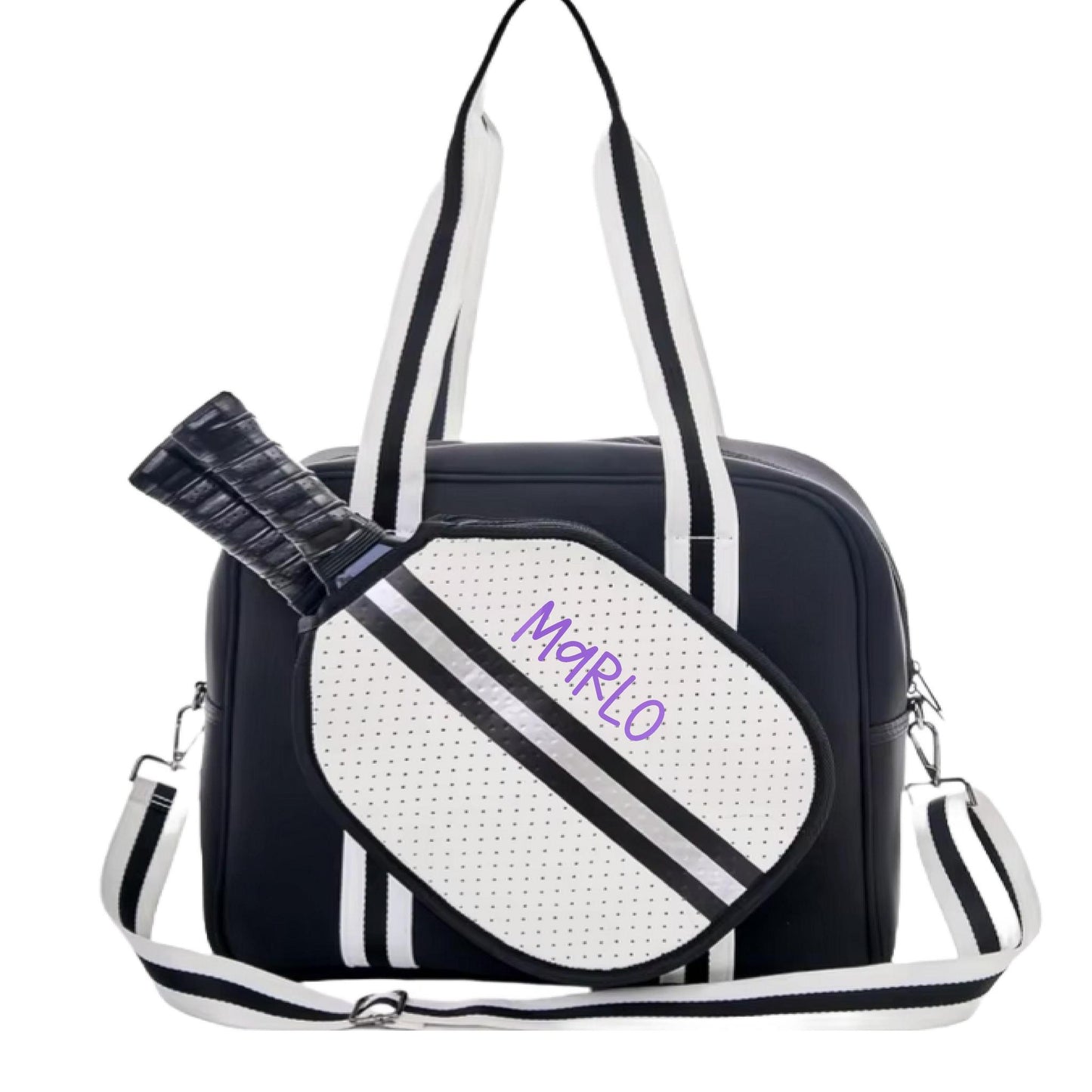 "Classy" Black and White Pickleball Bag (Free Customization) | Pickleball Sports Bag | Medium Size Court Bag