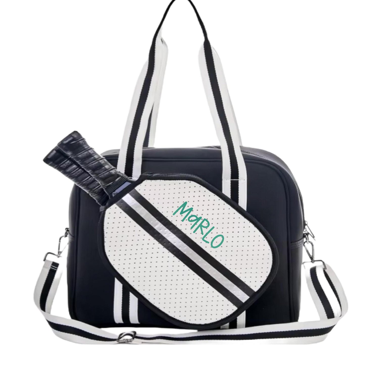 "Classy" Black and White Pickleball Bag (Free Customization) | Pickleball Sports Bag | Medium Size Court Bag