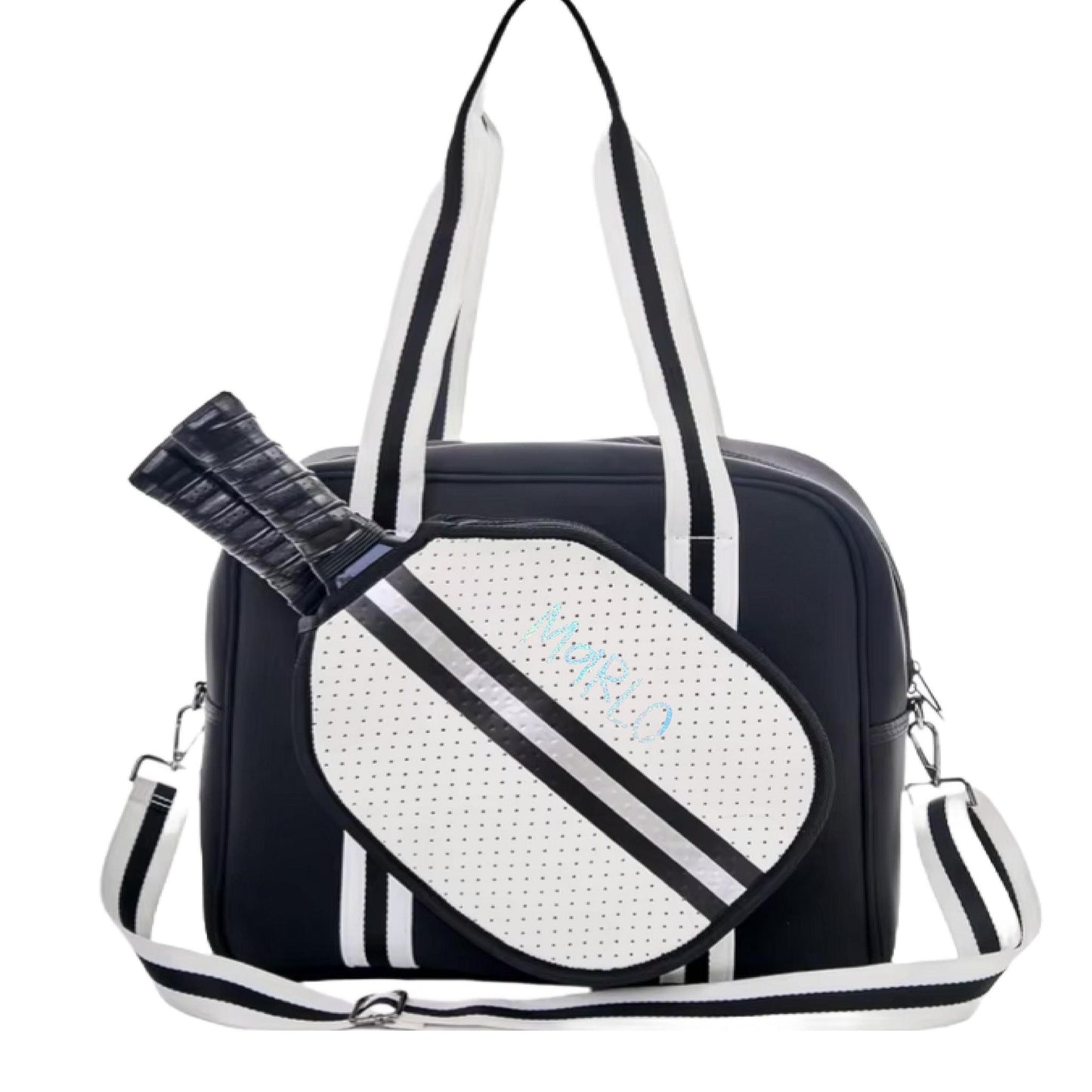 "Classy" Black and White Pickleball Bag (Free Customization) | Pickleball Sports Bag | Medium Size Court Bag