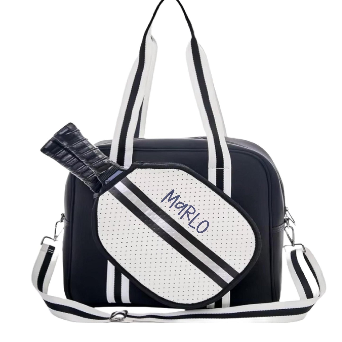 "Classy" Black and White Pickleball Bag (Free Customization) | Pickleball Sports Bag | Medium Size Court Bag