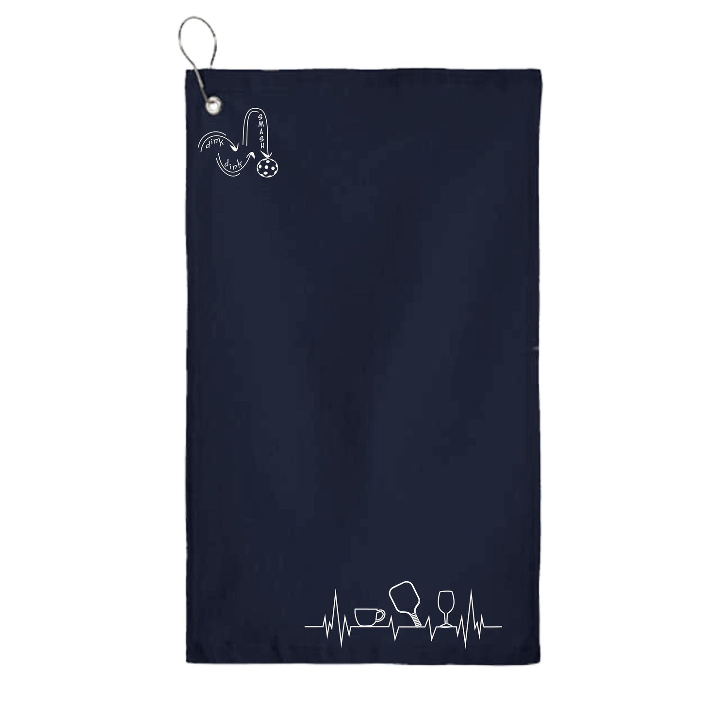 Coffee, Pickleball, Wine EKG Heartbeat | Pickleball Court Towels | Grommeted 100% Cotton Terry Velour