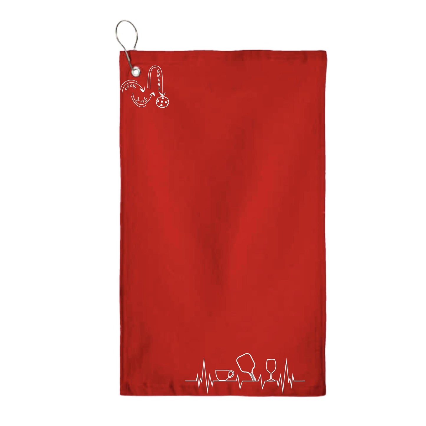 Coffee, Pickleball, Wine EKG Heartbeat | Pickleball Court Towels | Grommeted 100% Cotton Terry Velour