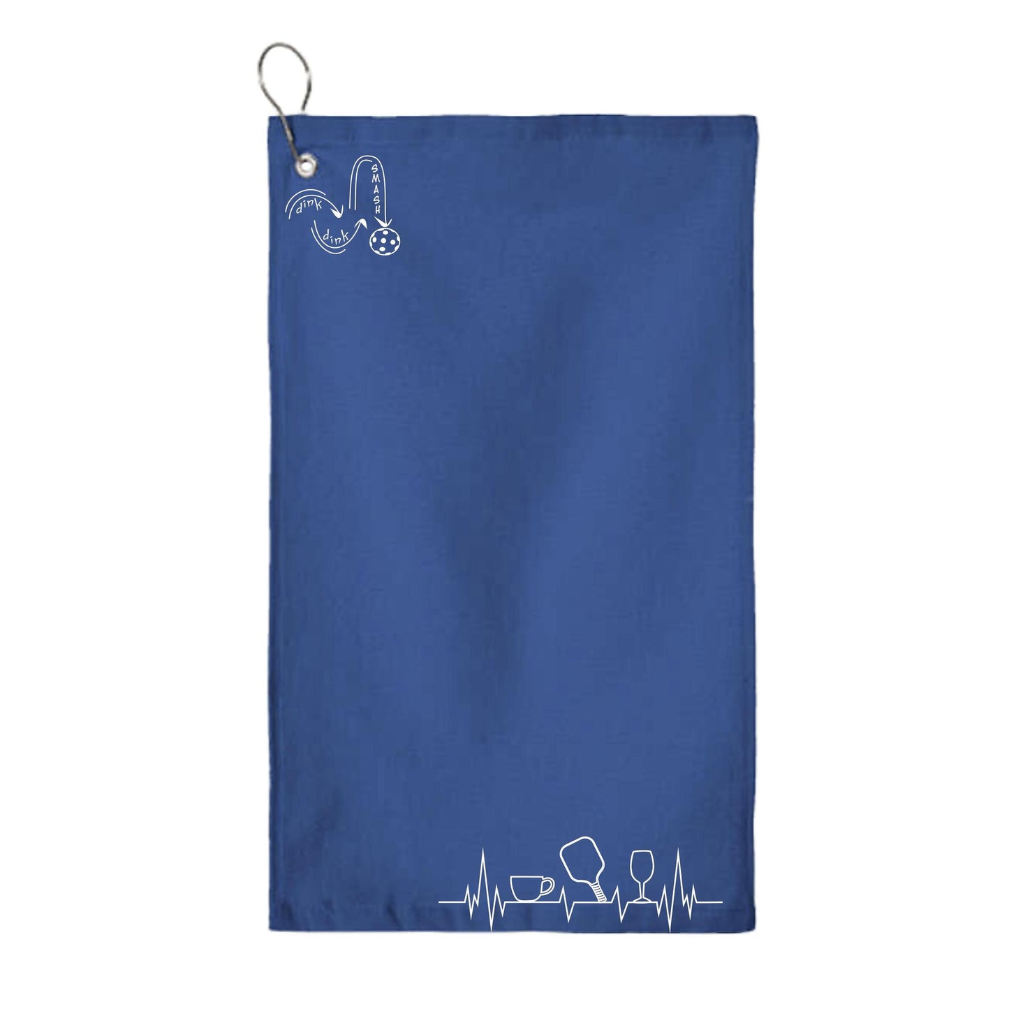 Coffee, Pickleball, Wine EKG Heartbeat | Pickleball Court Towels | Grommeted 100% Cotton Terry Velour