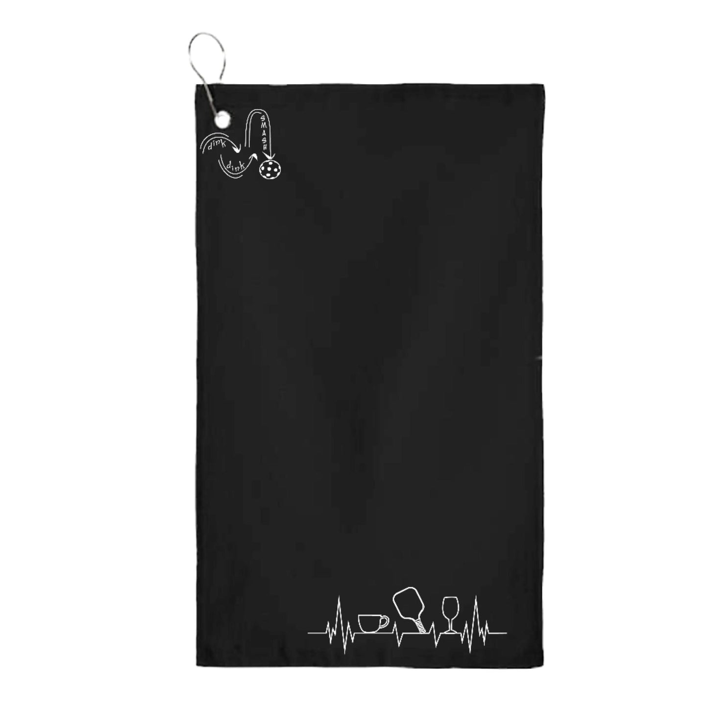 Coffee, Pickleball, Wine EKG Heartbeat | Pickleball Court Towels | Grommeted 100% Cotton Terry Velour